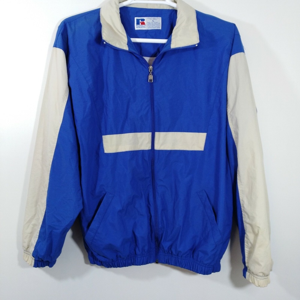 Russell Athletic Blue Windbreaker White Large Nylon Large Vintage